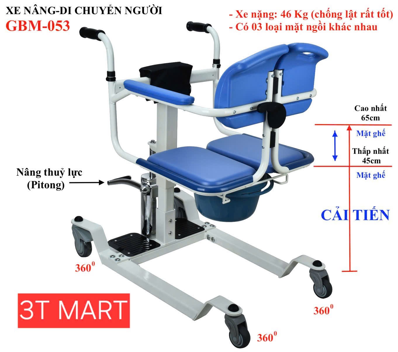 Ghế nâng hạ có bánh xe kèm bô vệ sinh