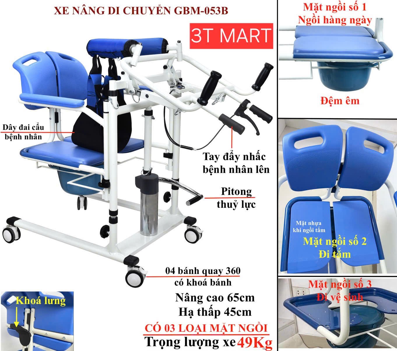 Ghế nâng hạ có bánh xe kèm bô vệ sinh — ảnh 2